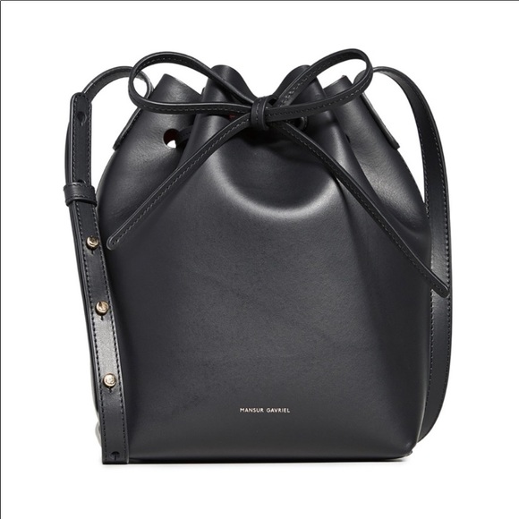 Mansur Gavriel Handbags - Mansur Gavriel Mini Bucket Crossbody Italian Leather Bag Black Red Interior